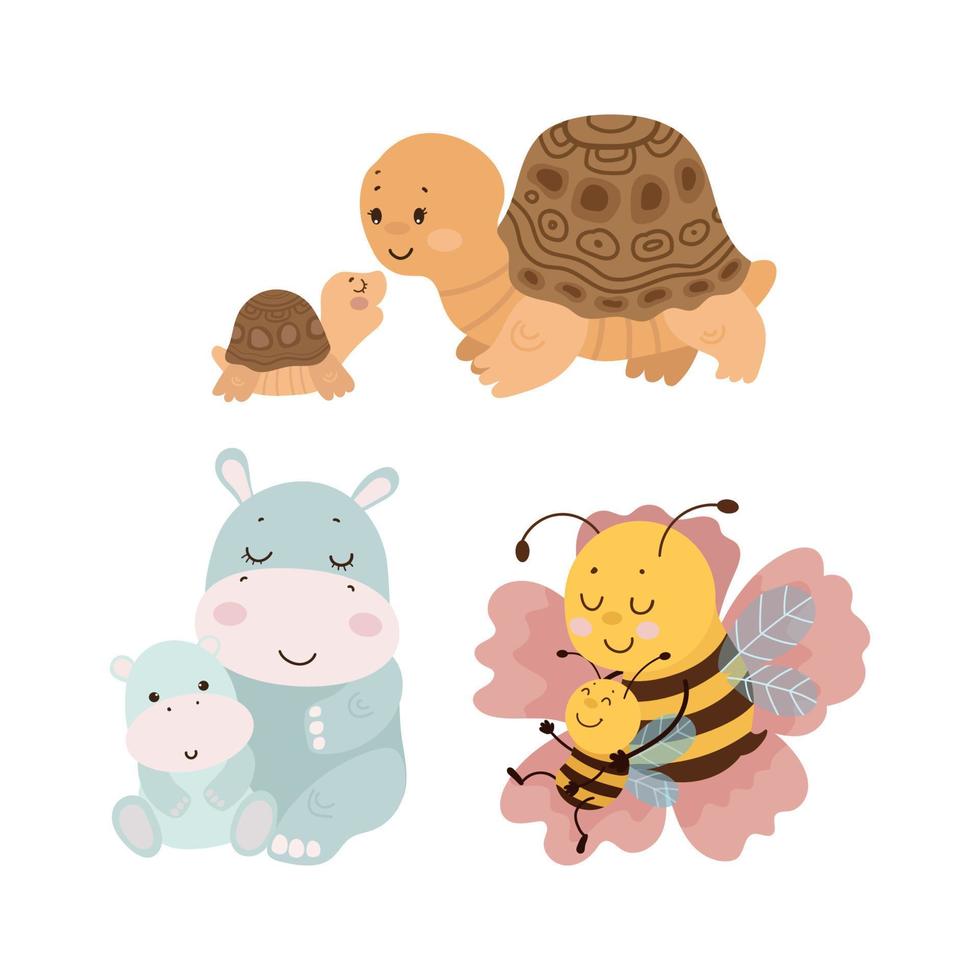 illustraties van dierenmoeders met baby's vector