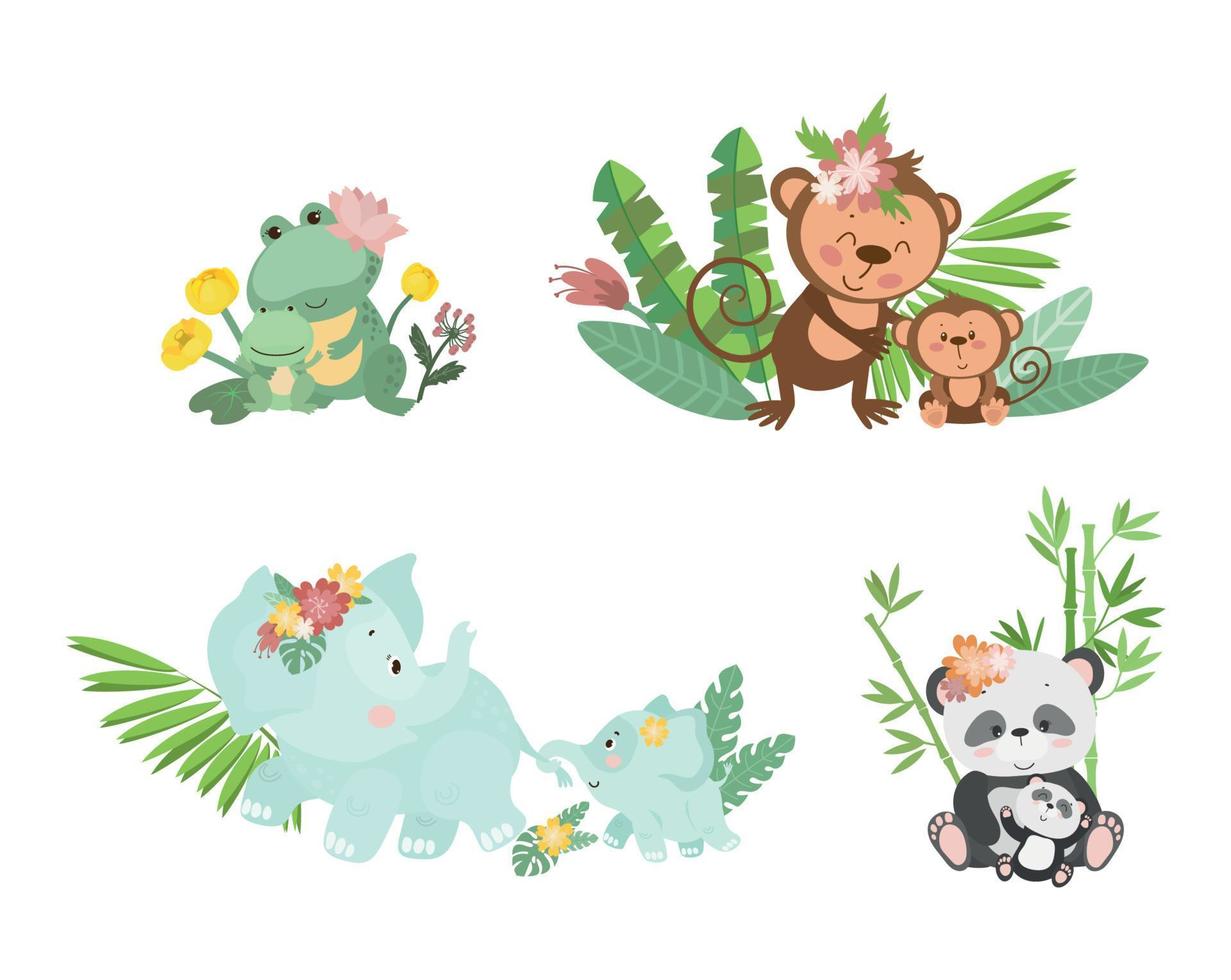 illustraties van dierenmoeders met baby's vector