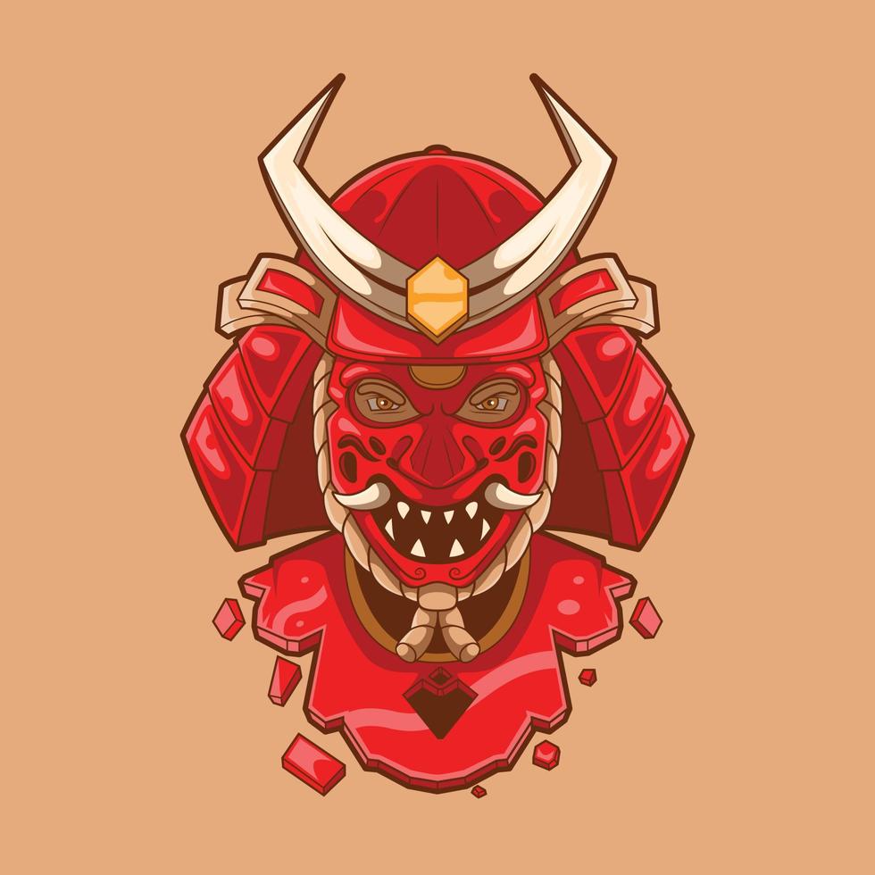 rood gebroken samurai masker vector illustratie. merk, logo, krijger ontwerp concept.