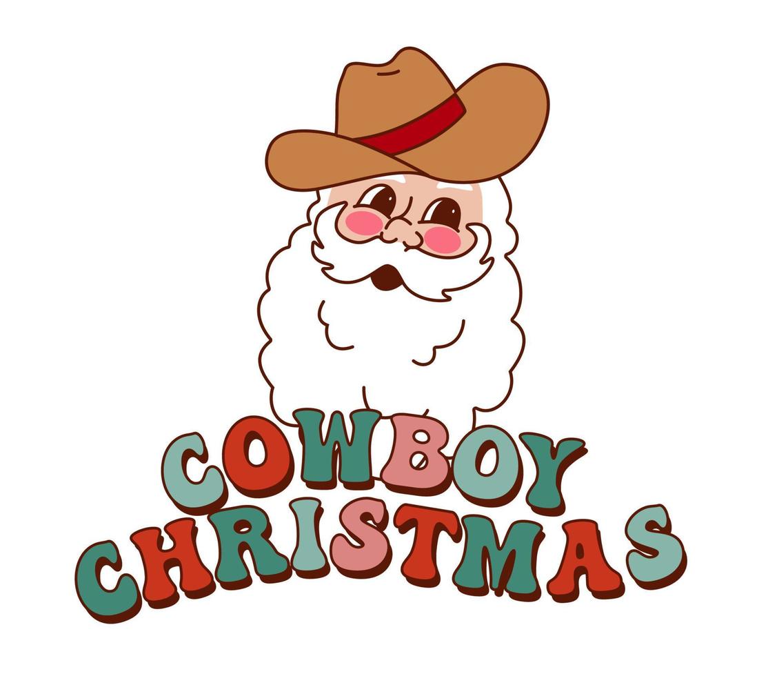 retro wijnoogst de kerstman claus met cowboy hoed en cowboy Kerstmis belettering. vector