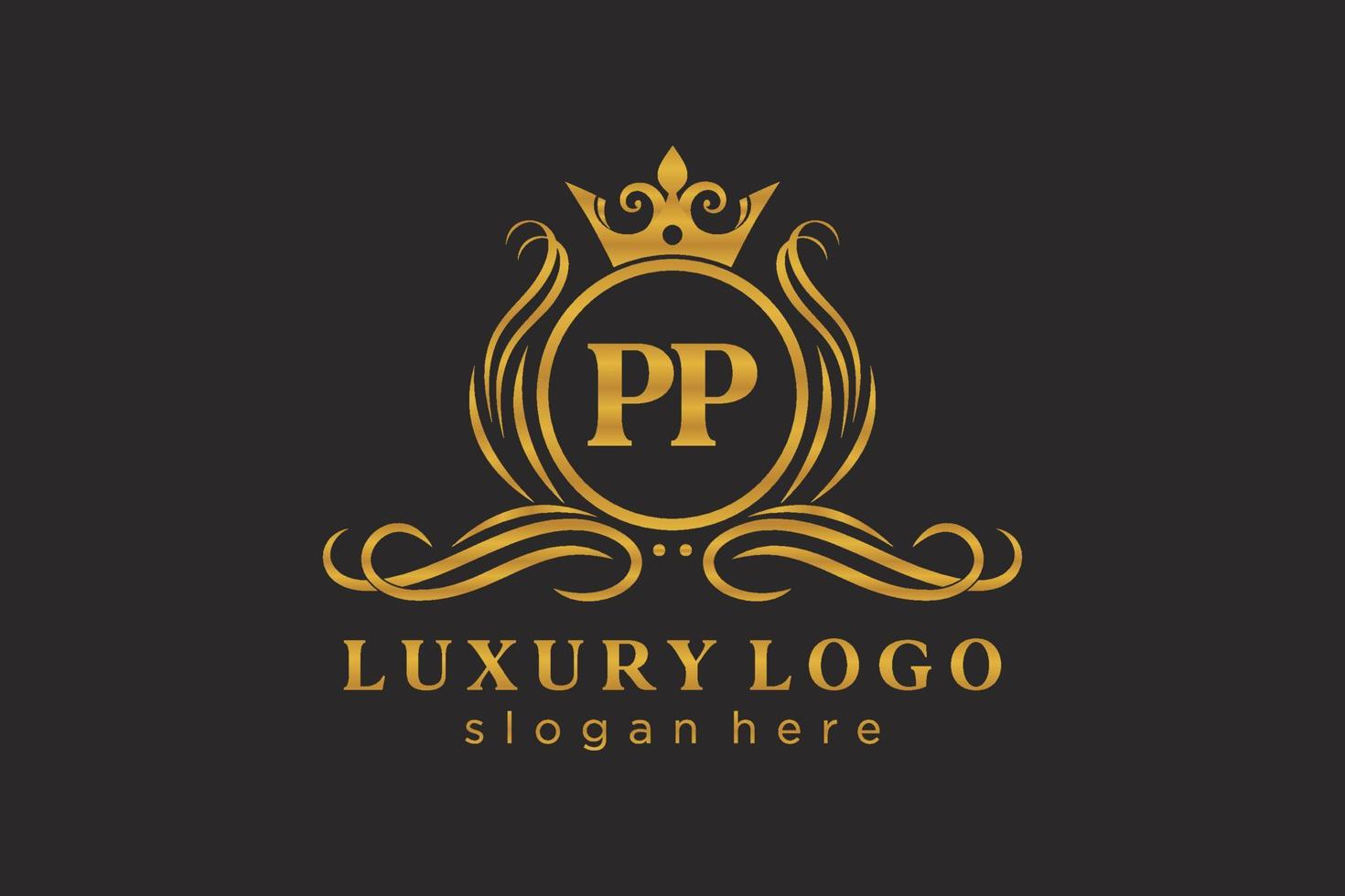 eerste pp brief Koninklijk luxe logo sjabloon in vector kunst voor restaurant, royalty, boetiek, cafe, hotel, heraldisch, sieraden, mode en andere vector illustratie.