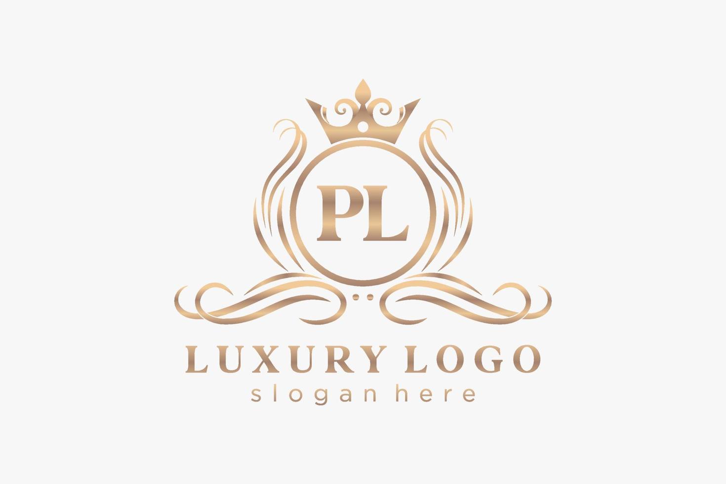 eerste pl brief Koninklijk luxe logo sjabloon in vector kunst voor restaurant, royalty, boetiek, cafe, hotel, heraldisch, sieraden, mode en andere vector illustratie.