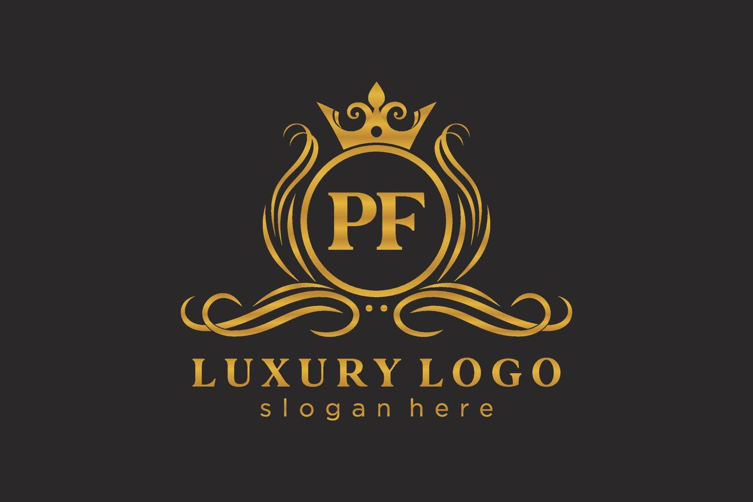 eerste pf brief Koninklijk luxe logo sjabloon in vector kunst voor restaurant, royalty, boetiek, cafe, hotel, heraldisch, sieraden, mode en andere vector illustratie.