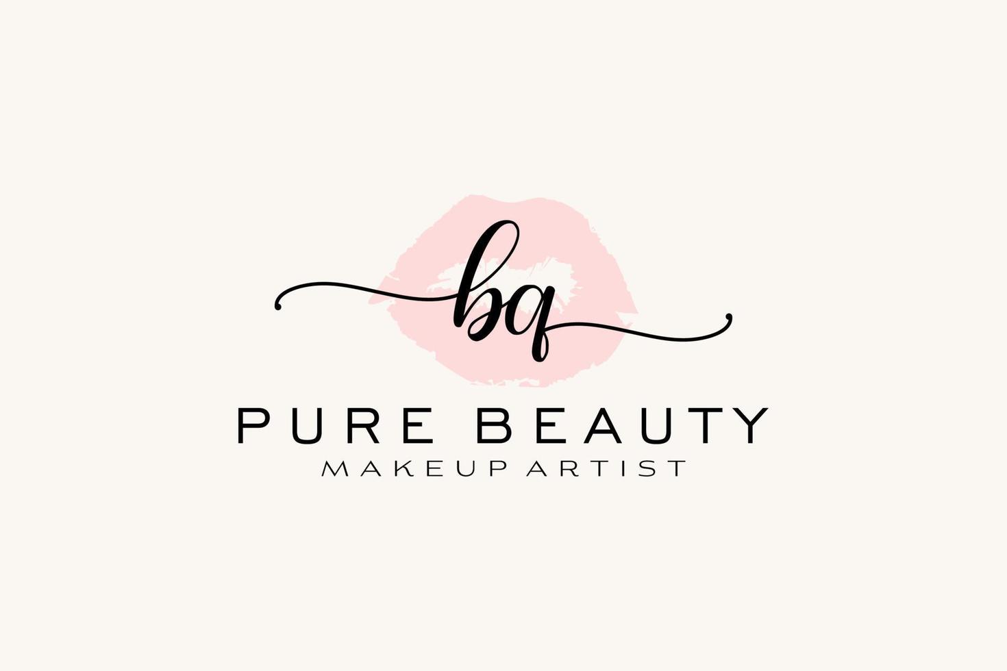 eerste bq waterverf lippen premade logo ontwerp, logo voor bedenken artiest bedrijf branding, blozen schoonheid winkel logo ontwerp, schoonschrift logo met creatief sjabloon. vector