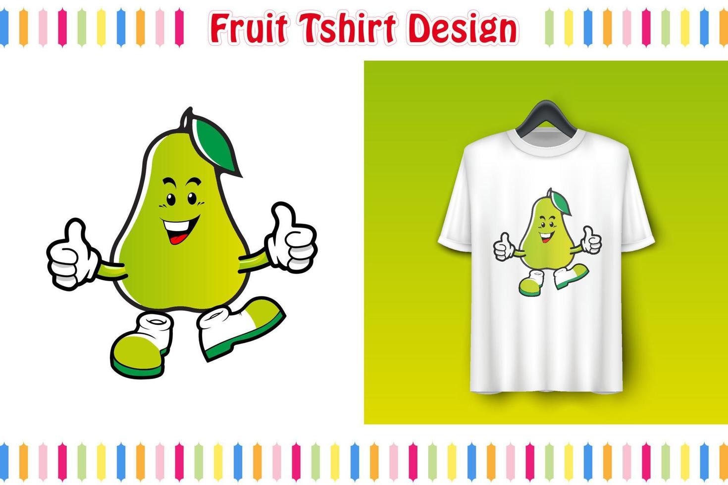 t-shirt ontwerp, schattig fruit karakter Aan shirt, hand- getrokken kleurrijk vector illustratie, tekenfilm stijl