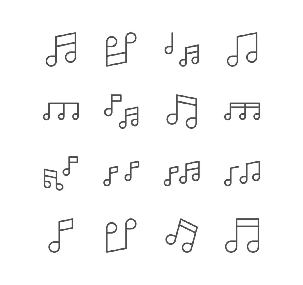 reeks van vel muziek- en geluid pictogrammen, volume, toon, muziek, melodie, lied en lineair verscheidenheid vectoren. vector