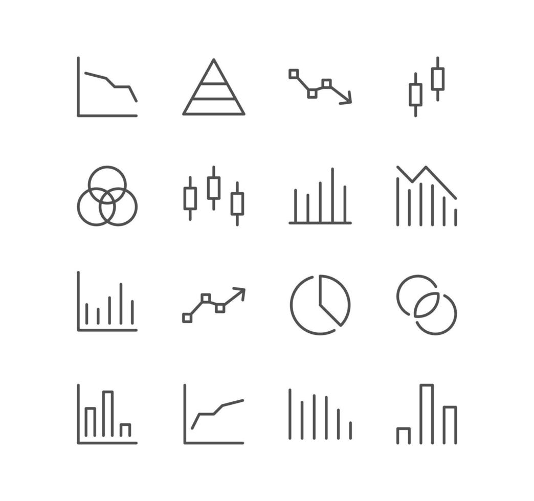 reeks van financiën en tabel pictogrammen, grafiek, diagram, pijl, groei en lineair verscheidenheid vectoren. vector