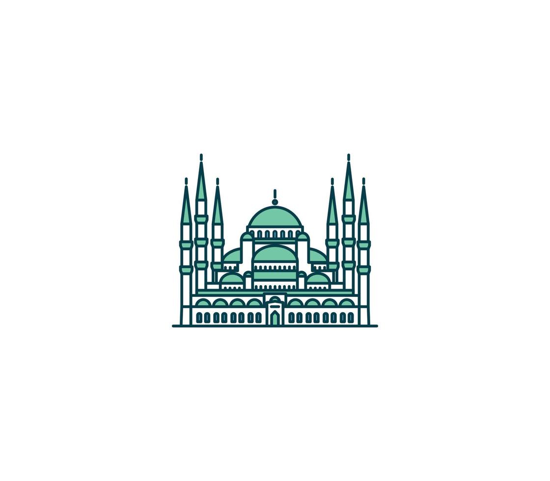 blauw moskee symbool en stad mijlpaal toerist attractie illustratie. vector