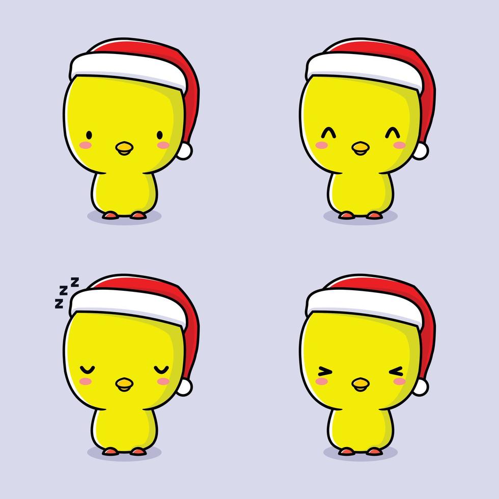 vector illustratie van schattig kuiken emoji in de kerstman hoed