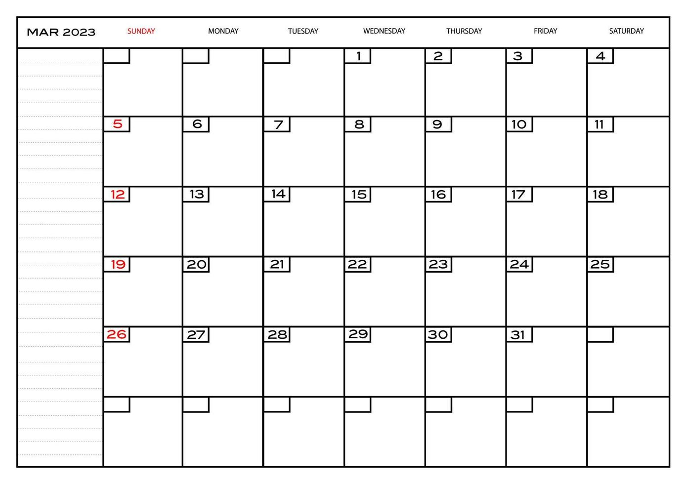 maandelijks carlendar maart 2023 ontwerper vector