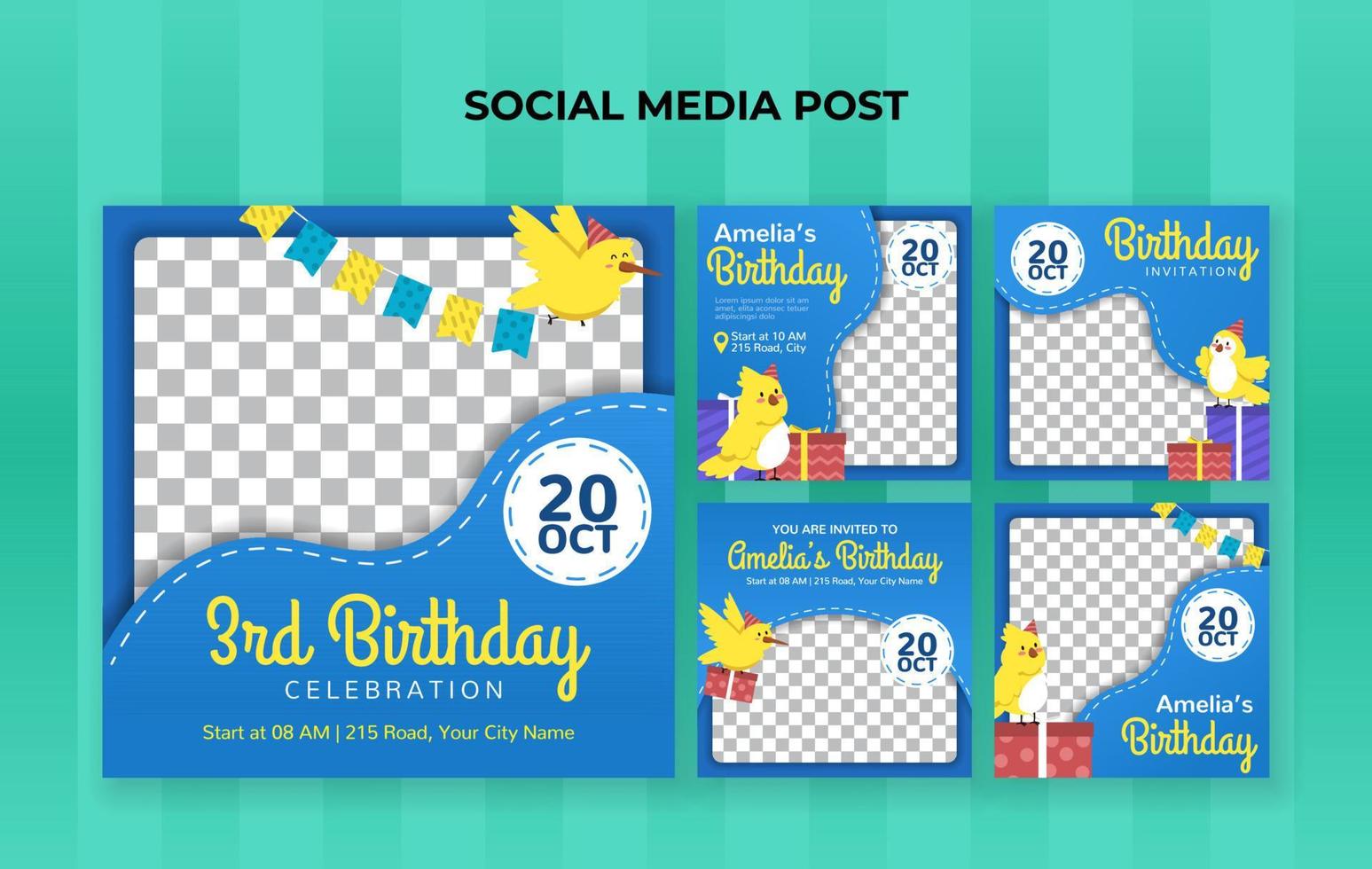kinderen verjaardag viering partij voor sociaal media post sjabloon vector