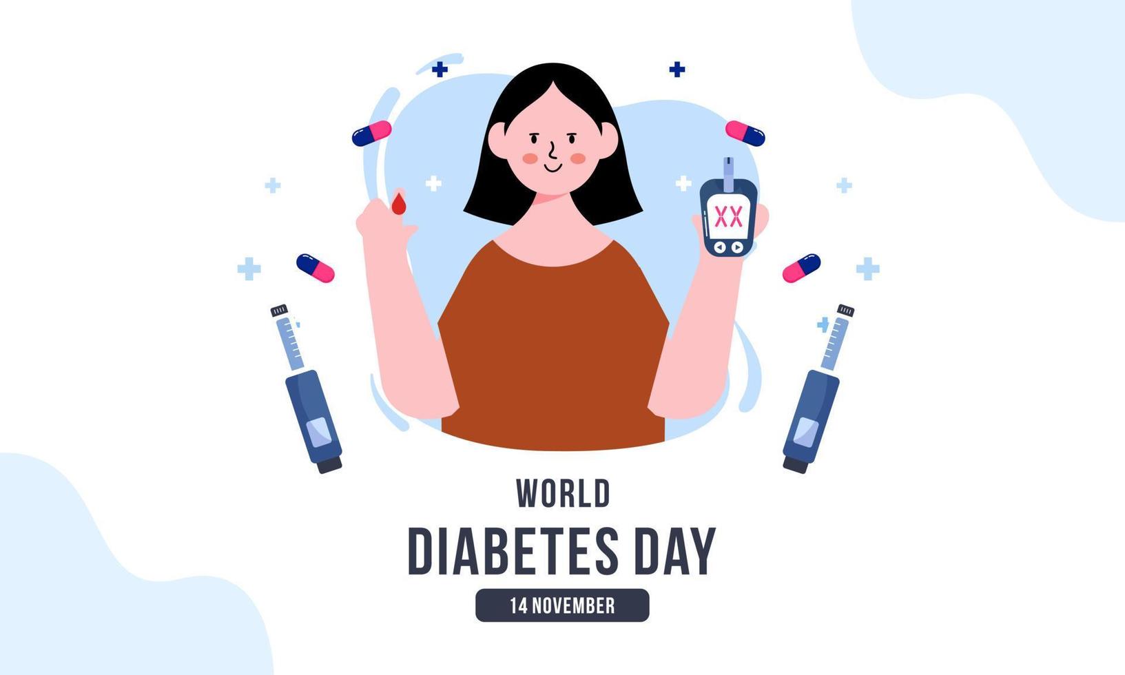 wereld diabetes dag achtergrond, bloed glucose testen meter en insuline productie concept vector