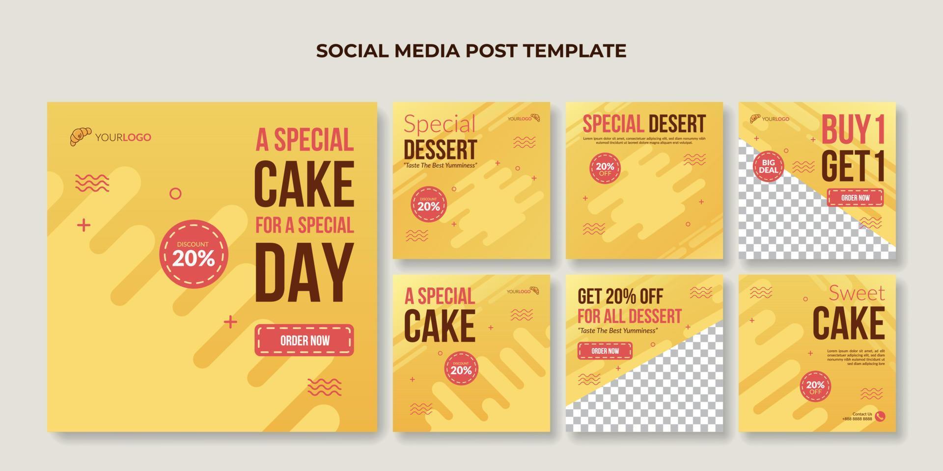 speciaal cakes sociaal media post sjabloon voor taart winkel vector