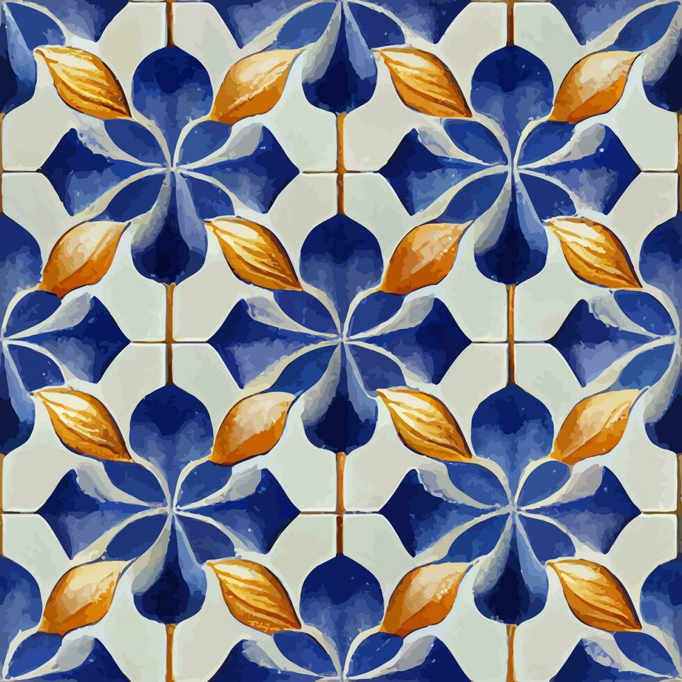 illustratie grafisch van Portugees azulejo patroon met porselein bloem keramisch bloemen blauw en wit naadloos perfect voor scrapbooken, behang, web achtergrond vector
