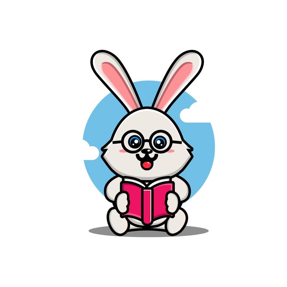 schattig konijn lezing boek tekenfilm vector illustratie