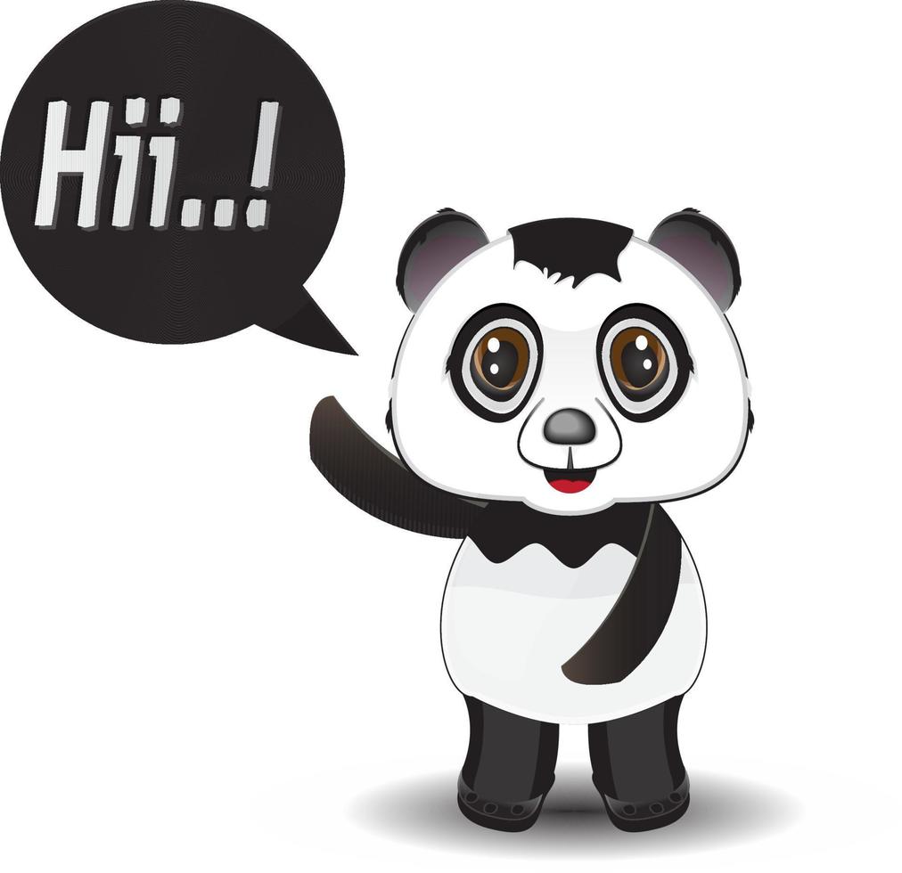 panda golvend hand- zeggen Hoi met tekst bubbel vector