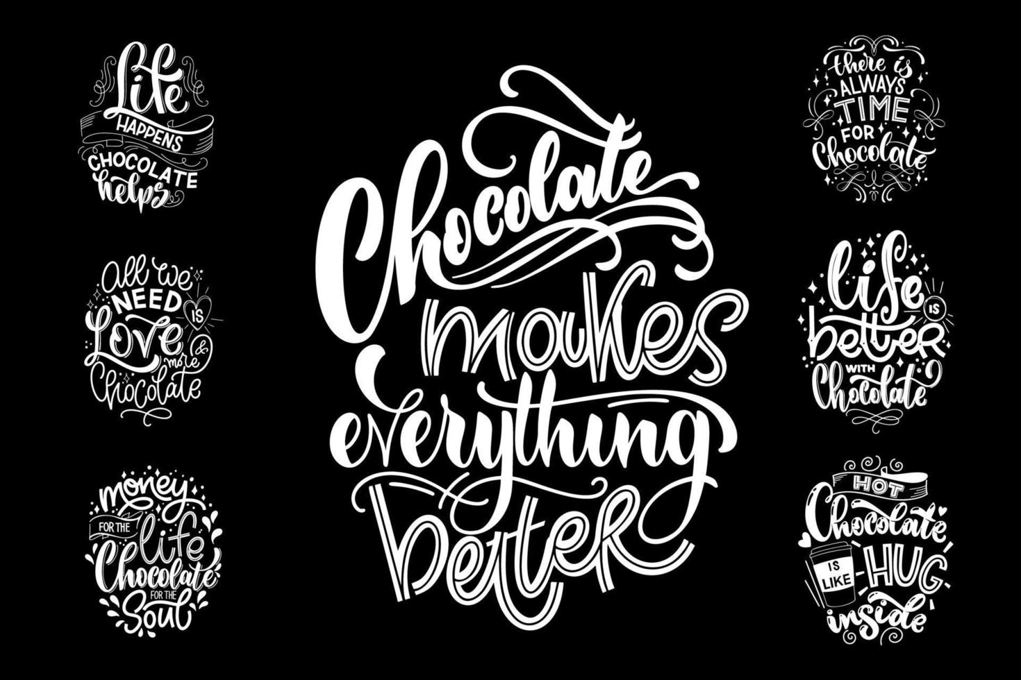 chocola hand- belettering citaten set. vector