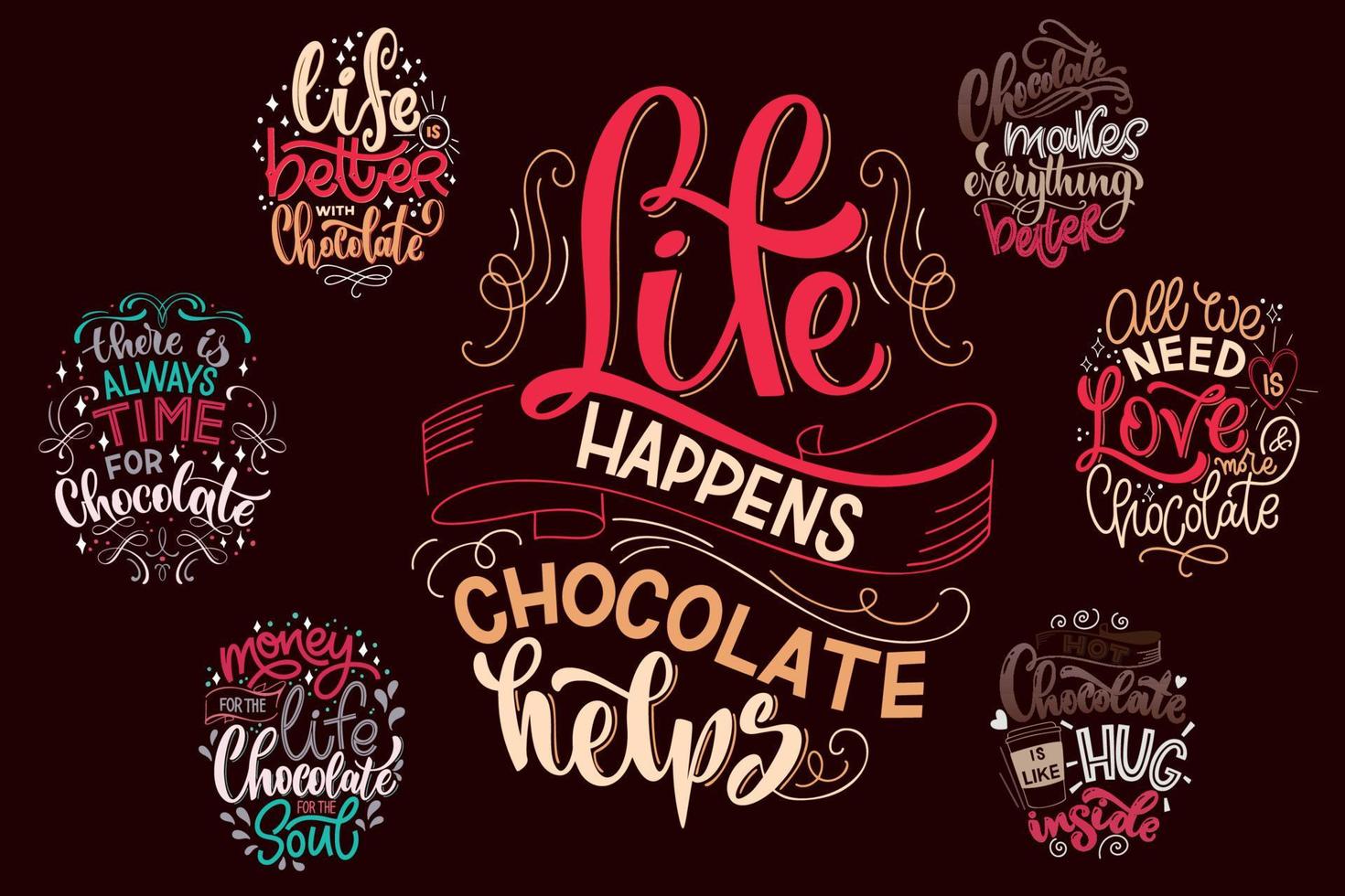 chocola hand- belettering citaten set. vector