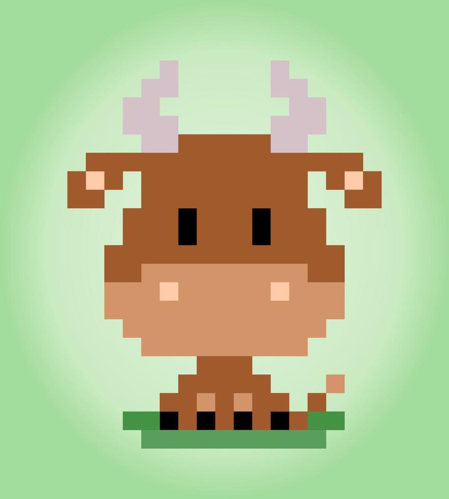 8 bit pixel van koe. dieren voor spelactiva in vectorillustraties. kruissteekpatroon koe vector