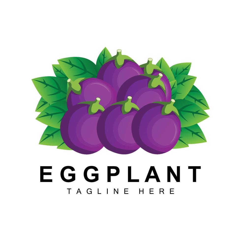 aubergine logo ontwerp, groenten illustratie Purper groente plantage vector, Product merk icoon sjabloon vector