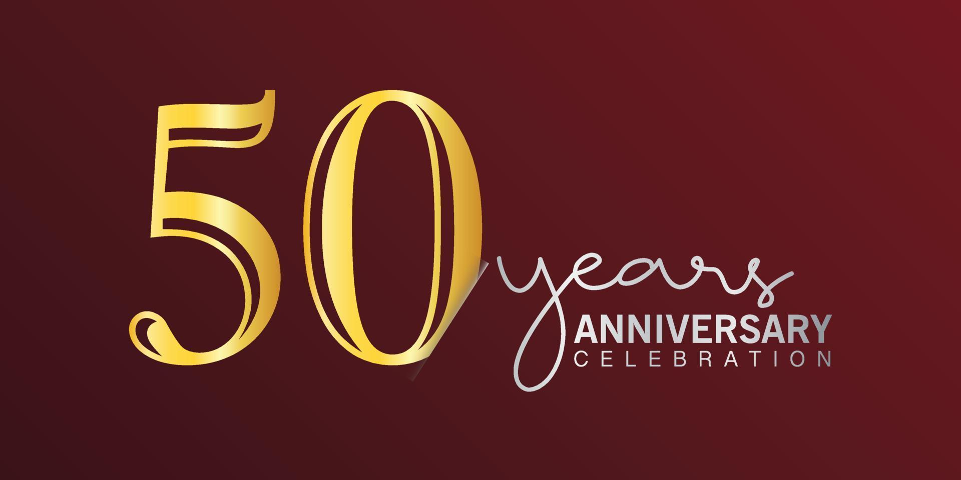 50e verjaardag viering logotype aantal goud kleur met rood kleur achtergrond. vector verjaardag voor viering, uitnodiging kaart, en groet kaart