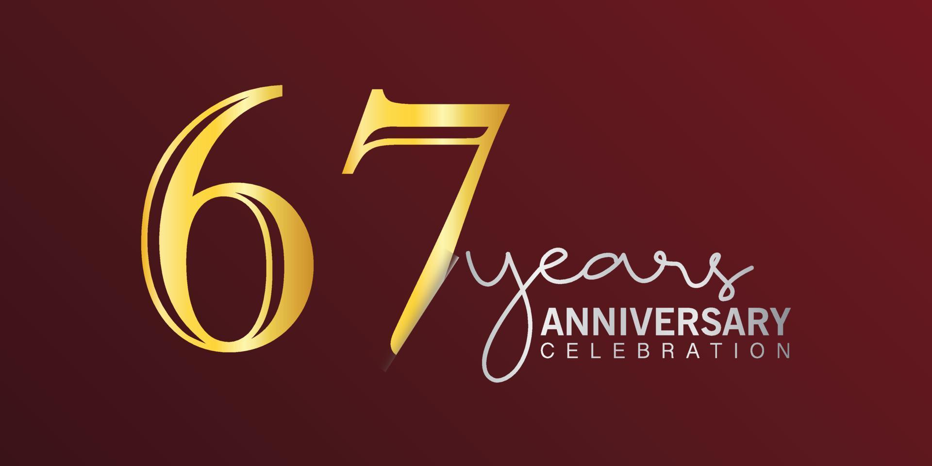 67e verjaardag viering logotype aantal goud kleur met rood kleur achtergrond. vector verjaardag voor viering, uitnodiging kaart, en groet kaart