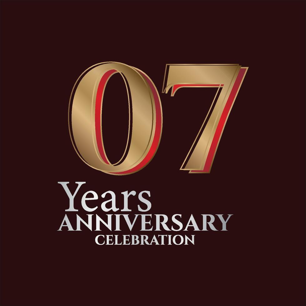 7e jaren verjaardag logo goud en rood kleur geïsoleerd Aan elegant achtergrond, vector ontwerp voor groet kaart en uitnodiging kaart