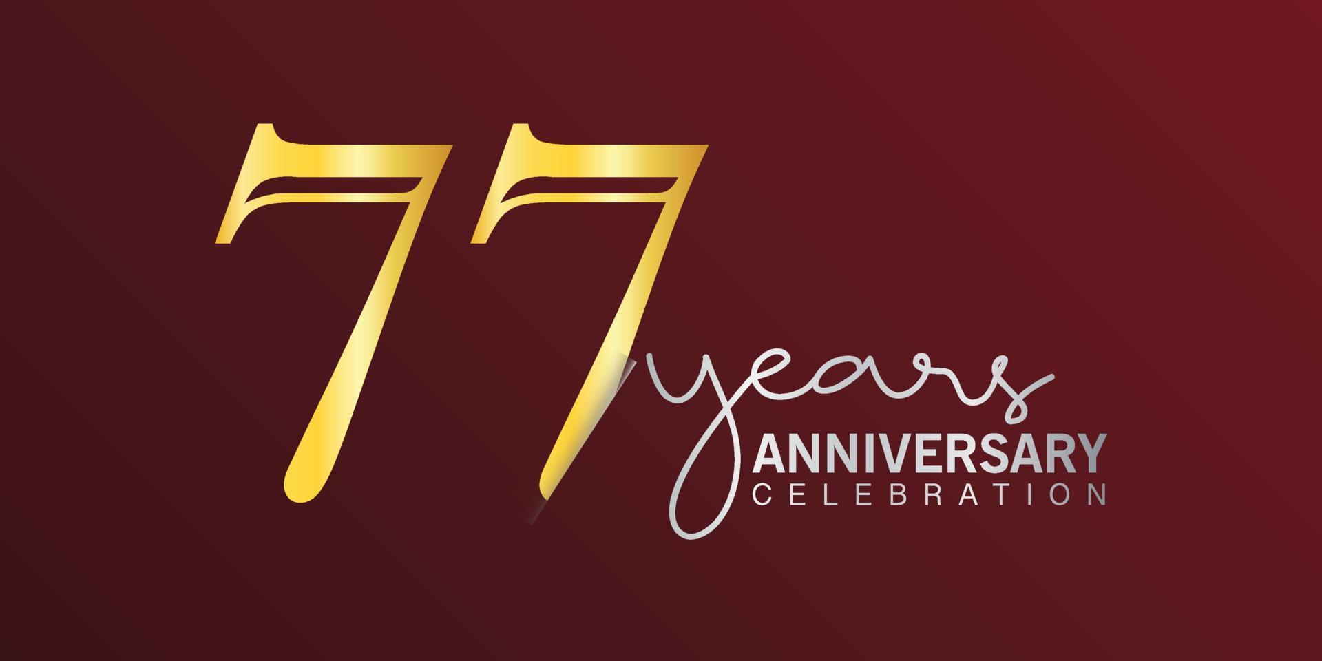 77e verjaardag viering logotype aantal goud kleur met rood kleur achtergrond. vector verjaardag voor viering, uitnodiging kaart, en groet kaart