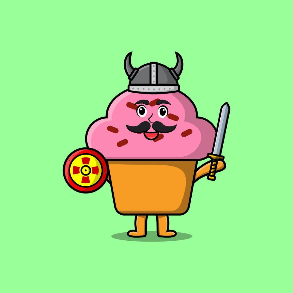 tekenfilm koekje viking piraat Holding zwaard vector