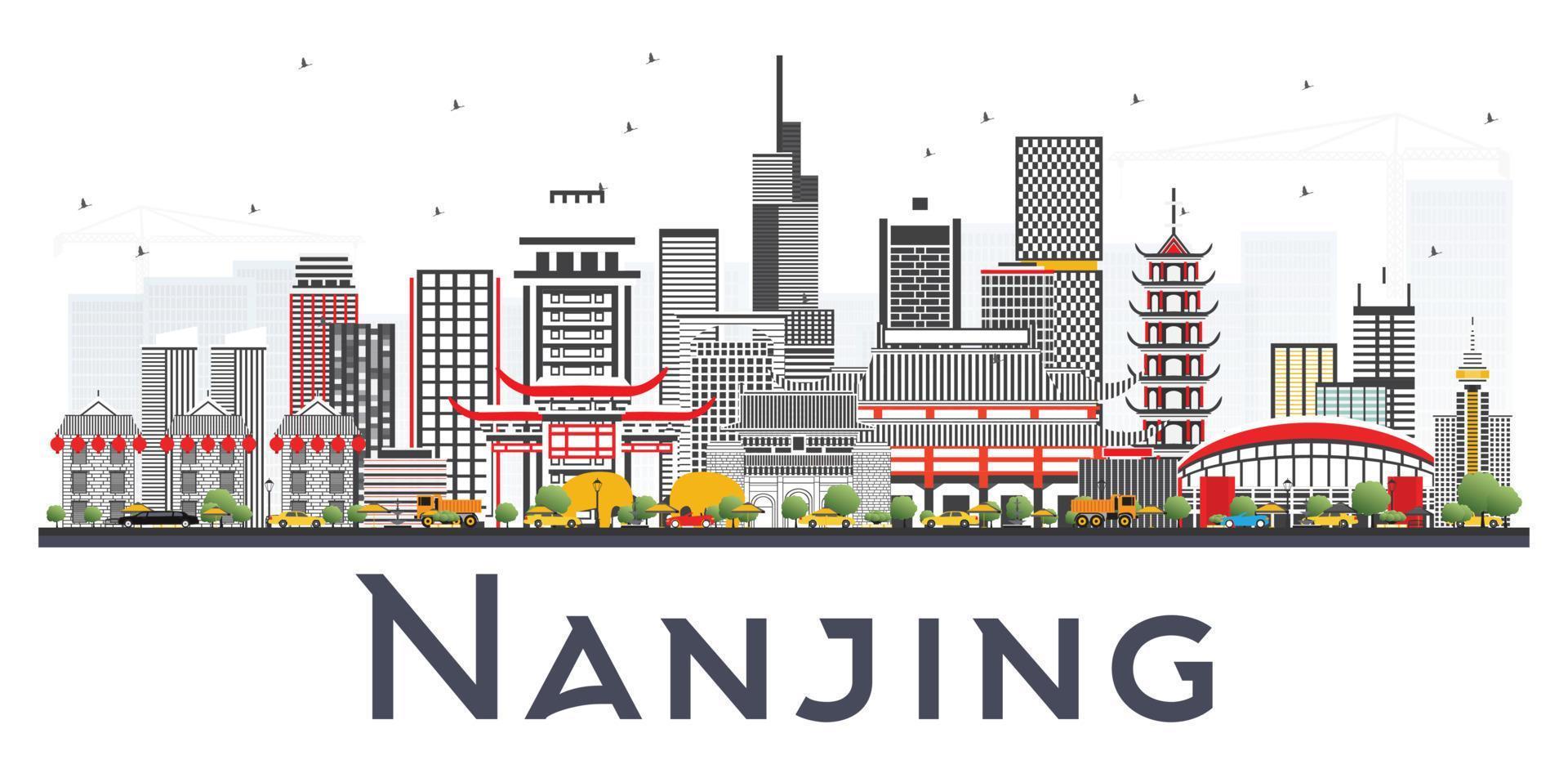 nanking China horizon met grijs gebouwen geïsoleerd Aan wit achtergrond. vector