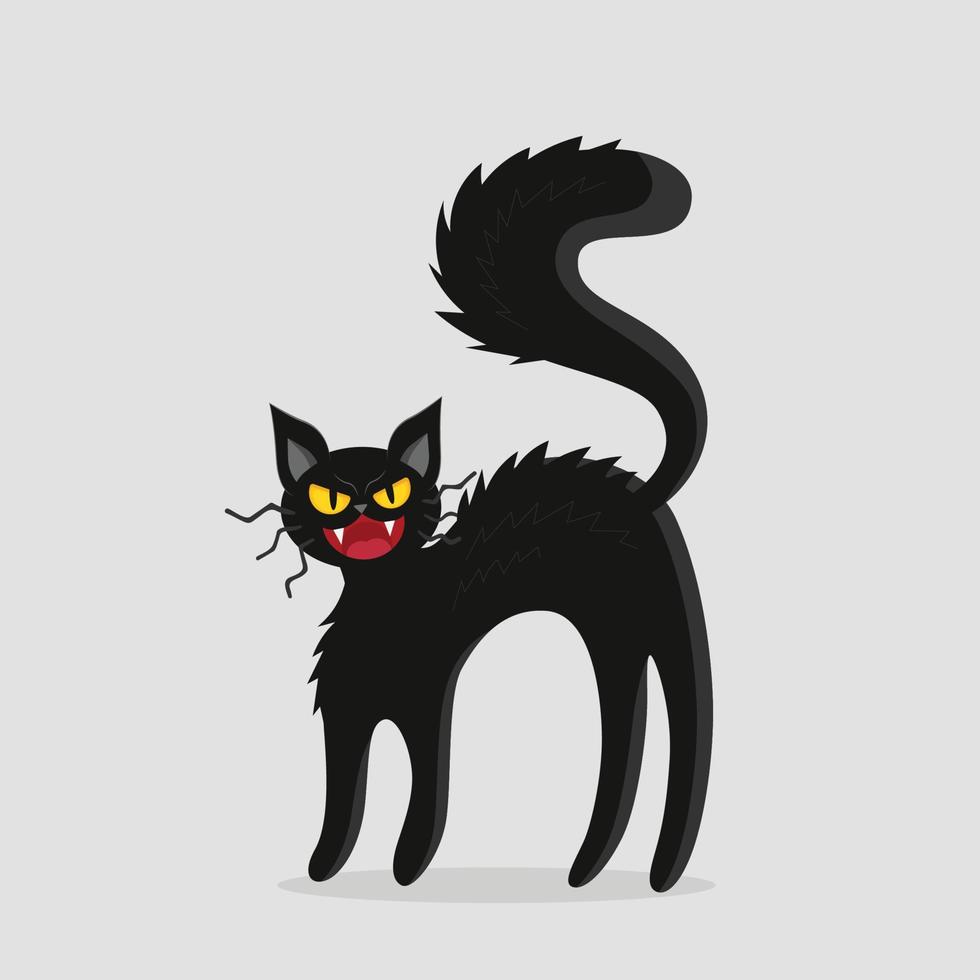 zwart boos kat tekenfilm stijl. vector illustratie voor halloween.