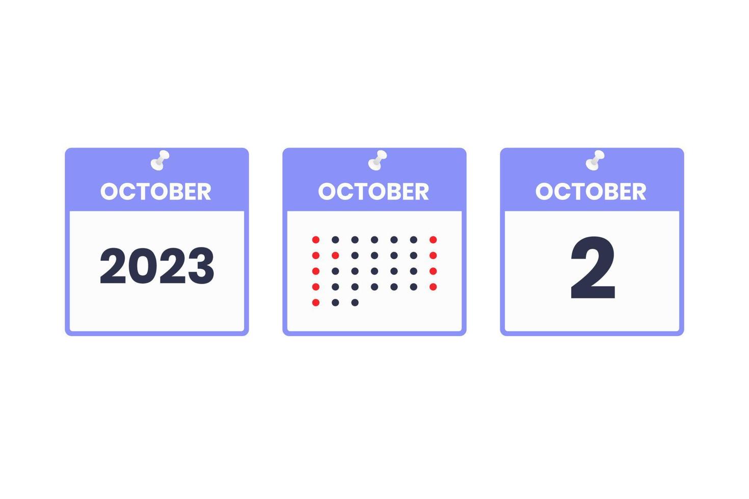 oktober 2 kalender ontwerp icoon. 2023 kalender schema, afspraak, belangrijk datum concept vector