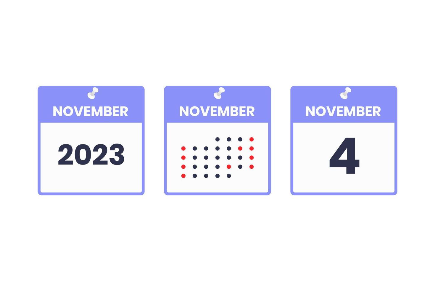 november 4 kalender ontwerp icoon. 2023 kalender schema, afspraak, belangrijk datum concept vector