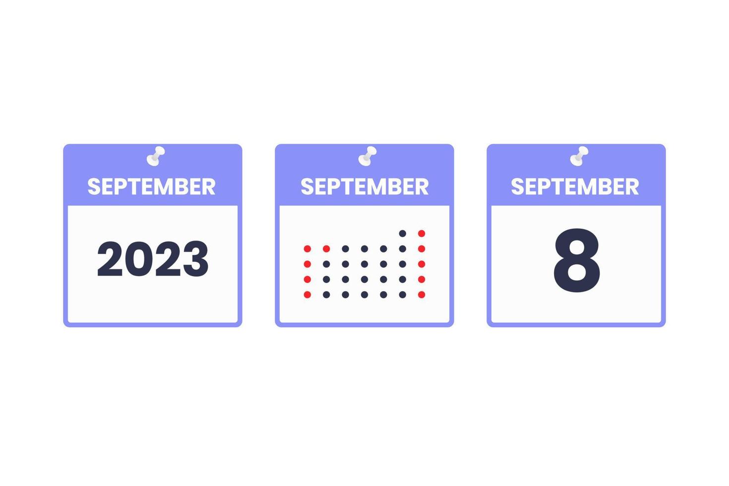 september 8 kalender ontwerp icoon. 2023 kalender schema, afspraak, belangrijk datum concept vector