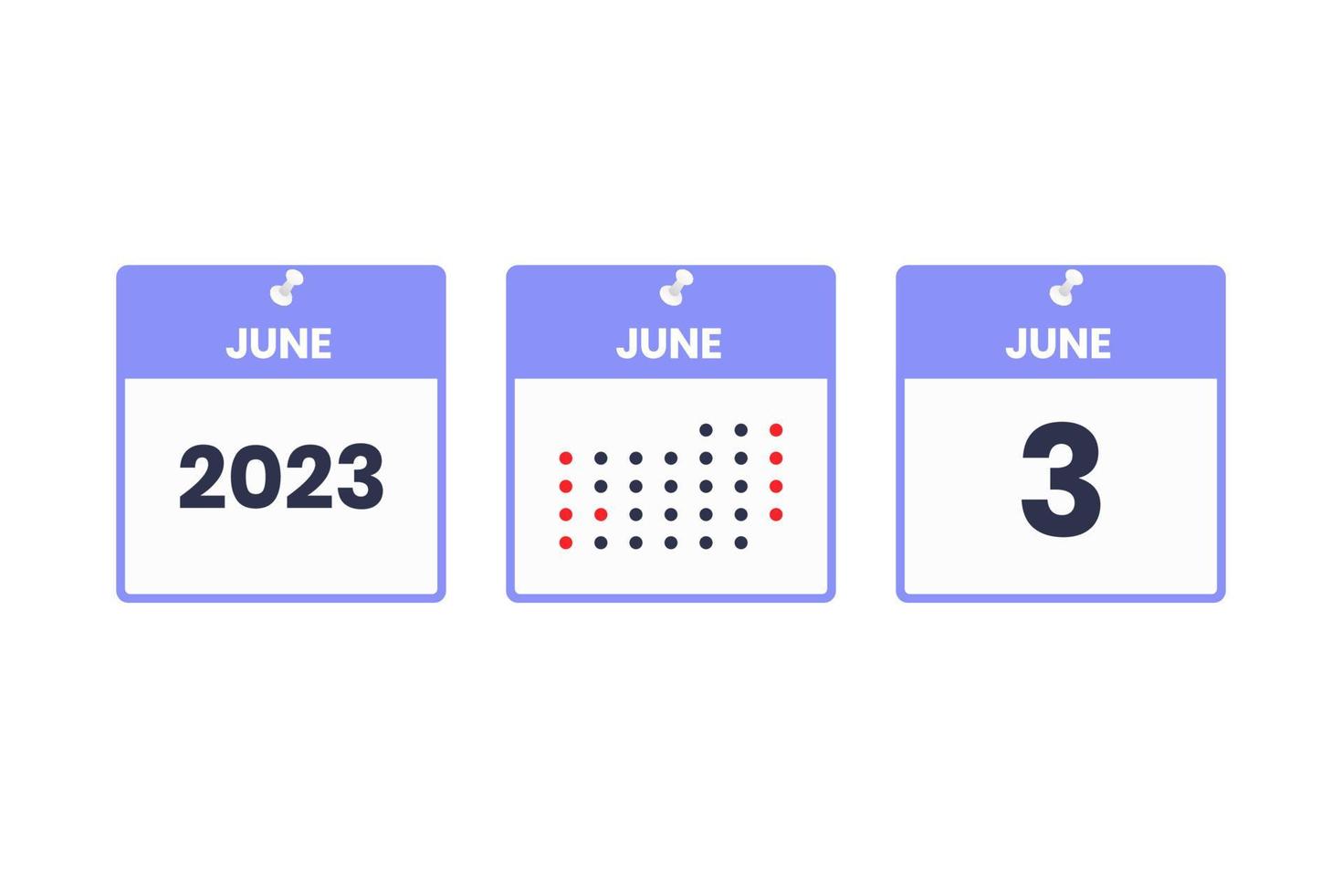 juni 3 kalender ontwerp icoon. 2023 kalender schema, afspraak, belangrijk datum concept vector