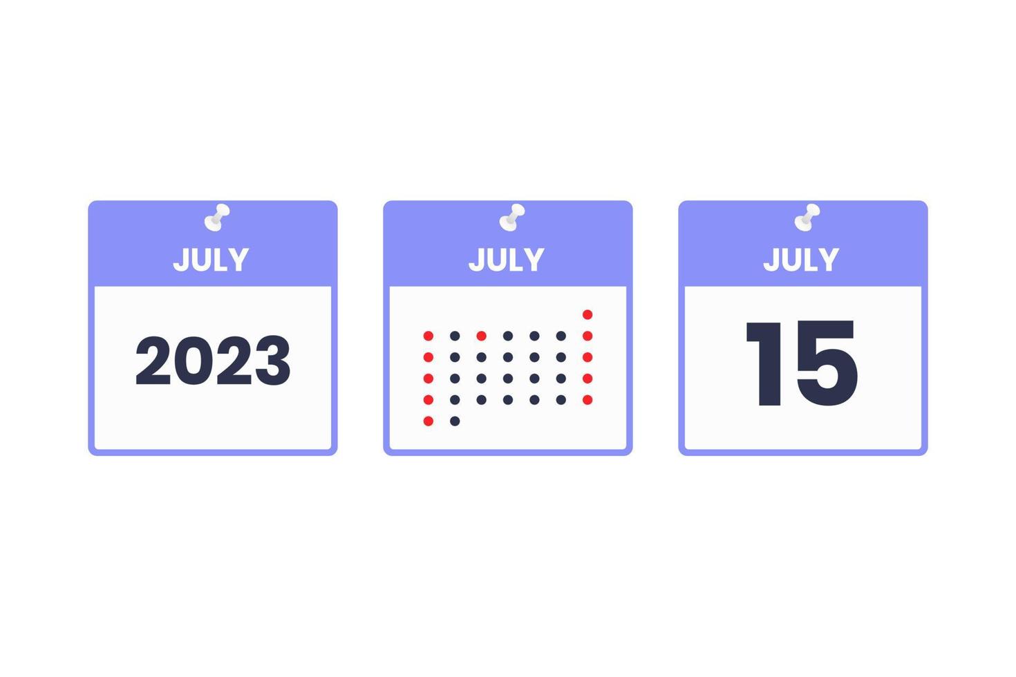 juli 15 kalender ontwerp icoon. 2023 kalender schema, afspraak, belangrijk datum concept vector