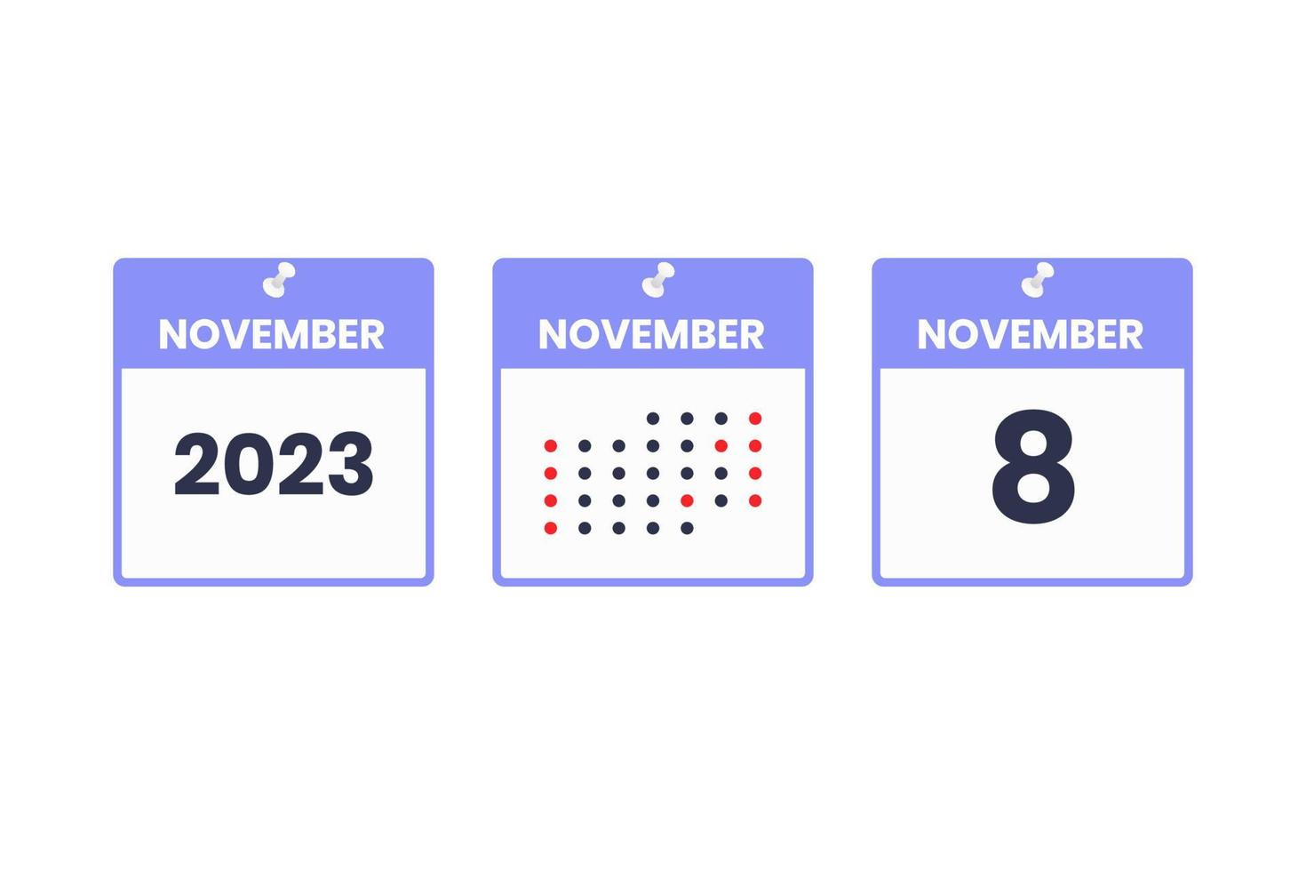 november 8 kalender ontwerp icoon. 2023 kalender schema, afspraak, belangrijk datum concept vector