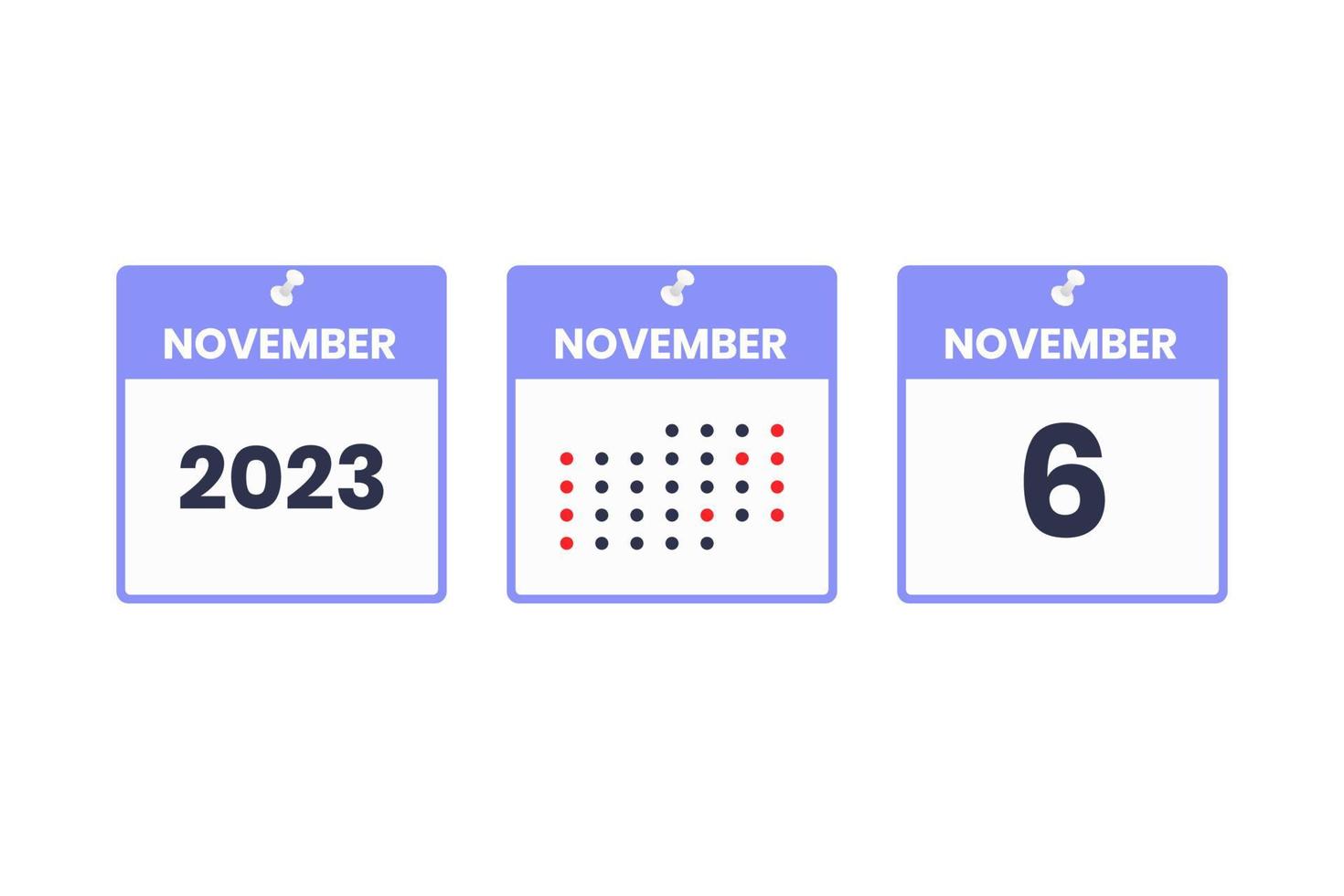 november 6 kalender ontwerp icoon. 2023 kalender schema, afspraak, belangrijk datum concept vector