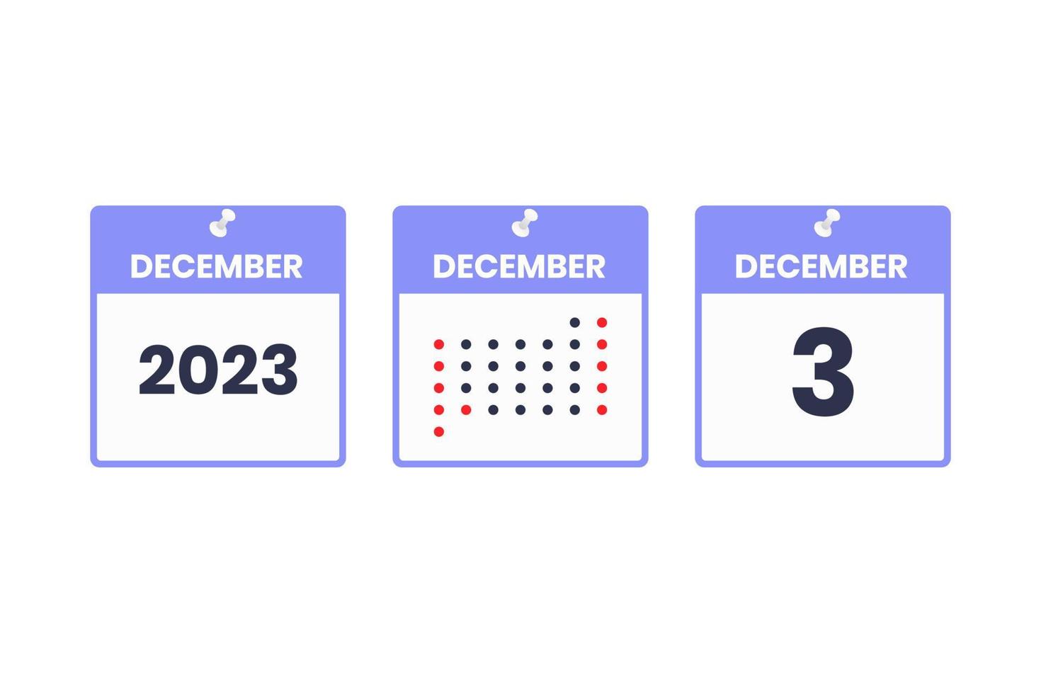 december 3 kalender ontwerp icoon. 2023 kalender schema, afspraak, belangrijk datum concept vector
