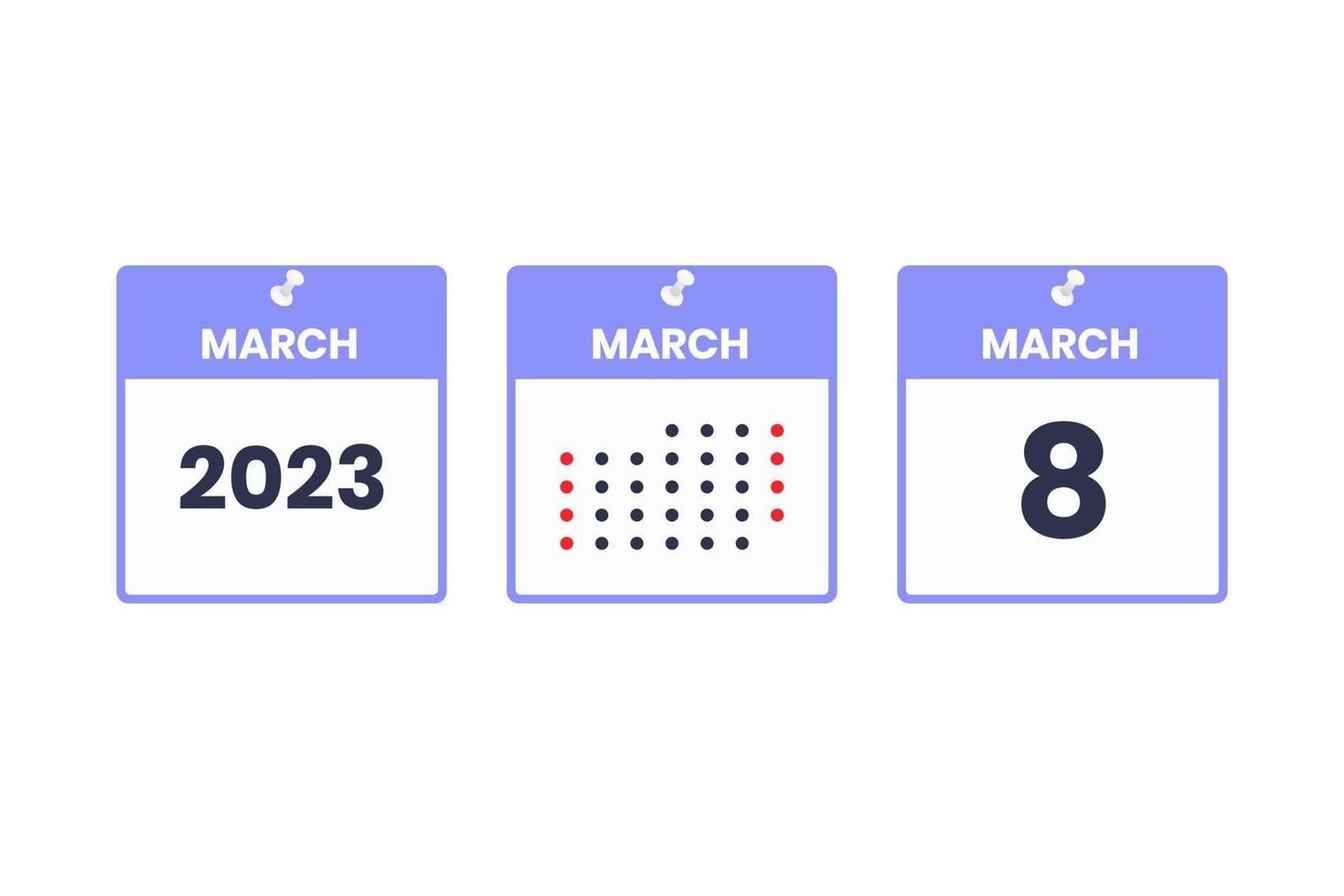 maart 8 kalender ontwerp icoon. 2023 kalender schema, afspraak, belangrijk datum concept vector