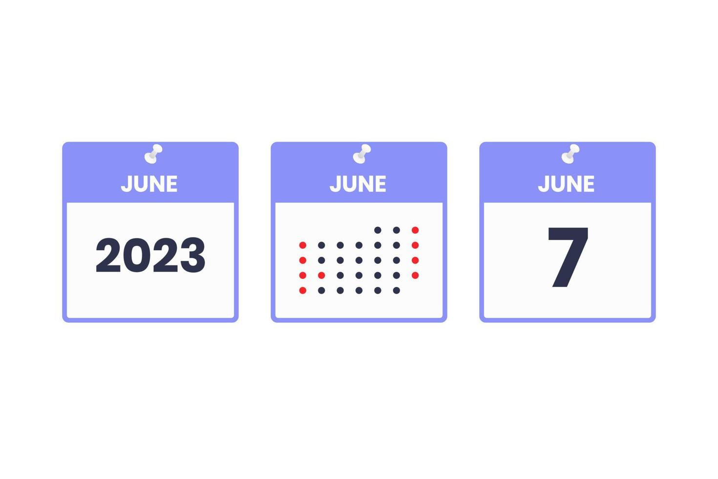 juni 7 kalender ontwerp icoon. 2023 kalender schema, afspraak, belangrijk datum concept vector