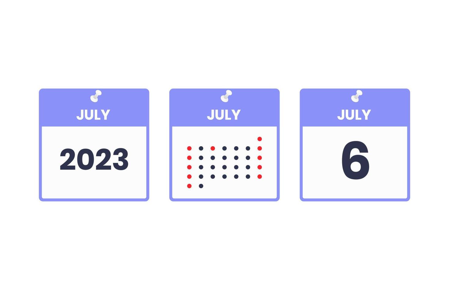 juli 6 kalender ontwerp icoon. 2023 kalender schema, afspraak, belangrijk datum concept vector