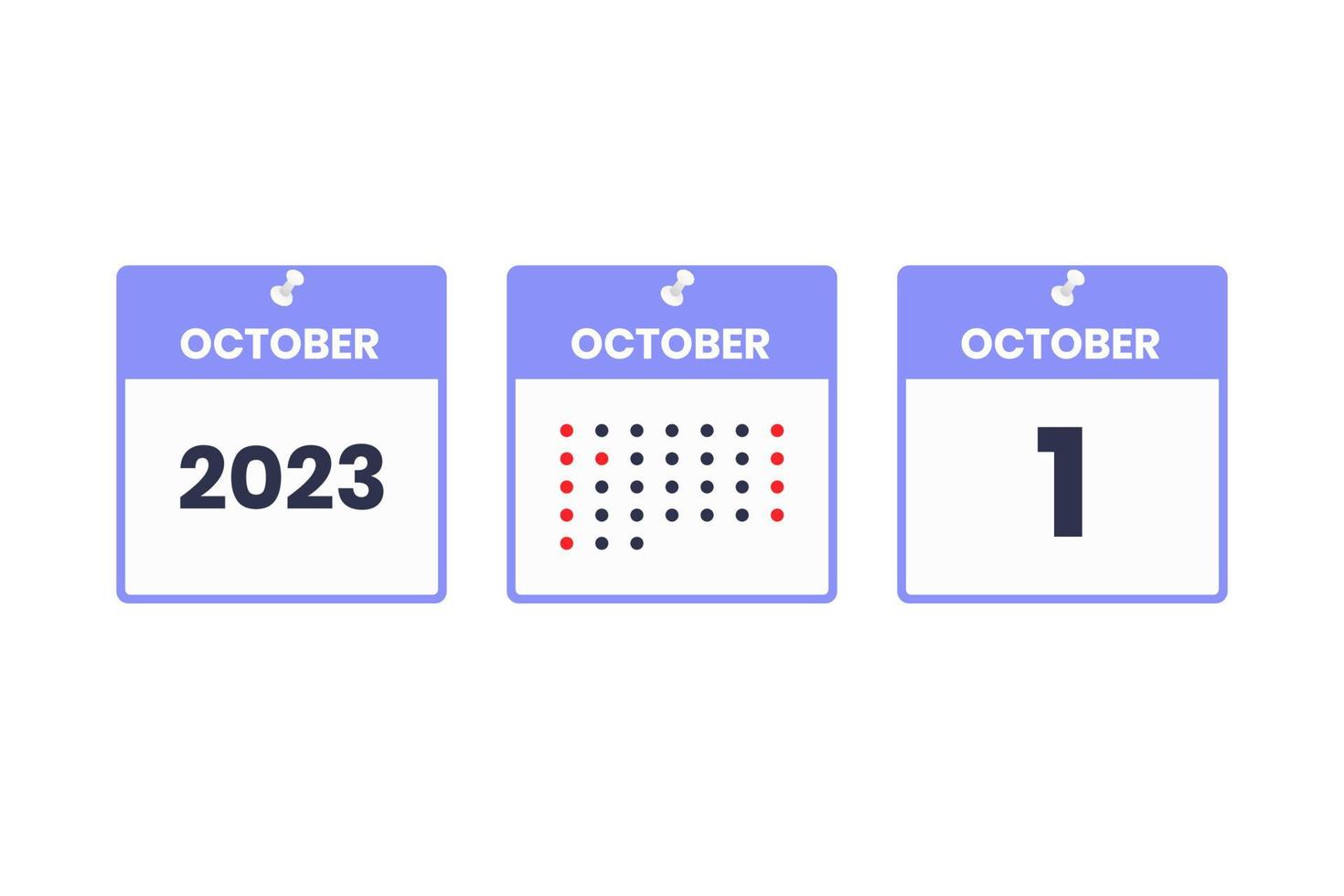 oktober 1 kalender ontwerp icoon. 2023 kalender schema, afspraak, belangrijk datum concept vector