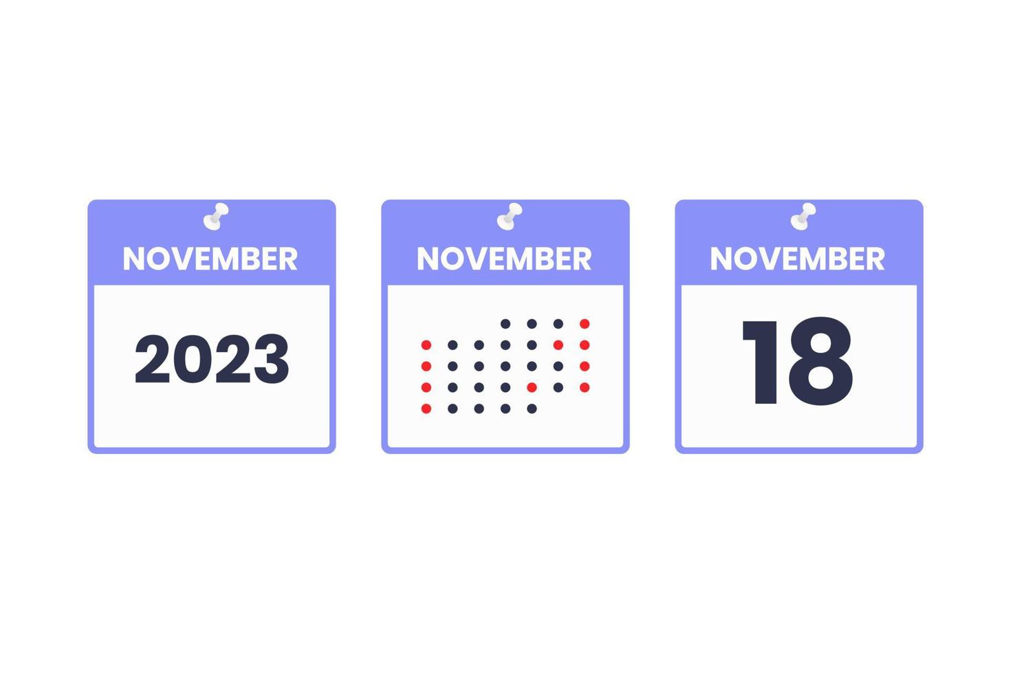 november 18 kalender ontwerp icoon. 2023 kalender schema, afspraak, belangrijk datum concept vector