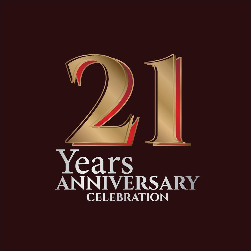 21e jaren verjaardag logo goud en rood kleur geïsoleerd Aan elegant achtergrond, vector ontwerp voor groet kaart en uitnodiging kaart