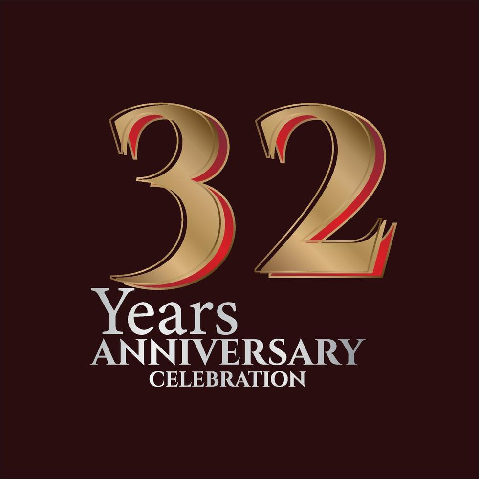 32ste jaren verjaardag logo goud en rood kleur geïsoleerd Aan elegant achtergrond, vector ontwerp voor groet kaart en uitnodiging kaart