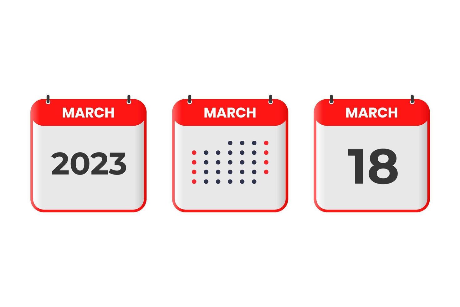 maart 18 kalender ontwerp icoon. 2023 kalender schema, afspraak, belangrijk datum concept vector