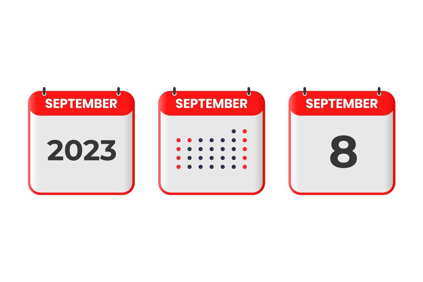 september 8 kalender ontwerp icoon. 2023 kalender schema, afspraak, belangrijk datum concept vector