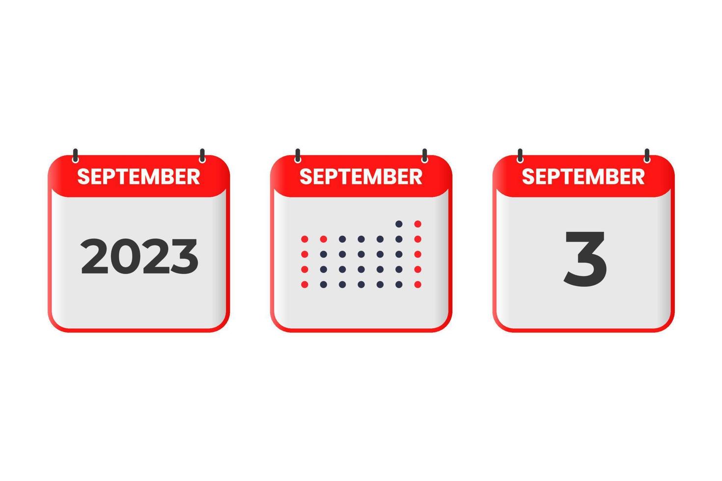 september 3 kalender ontwerp icoon. 2023 kalender schema, afspraak, belangrijk datum concept vector