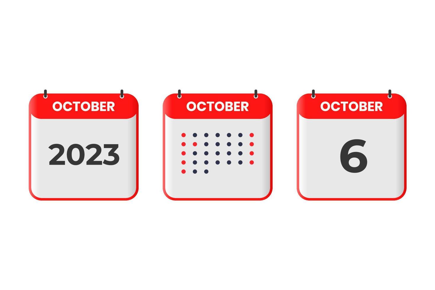 oktober 6 kalender ontwerp icoon. 2023 kalender schema, afspraak, belangrijk datum concept vector